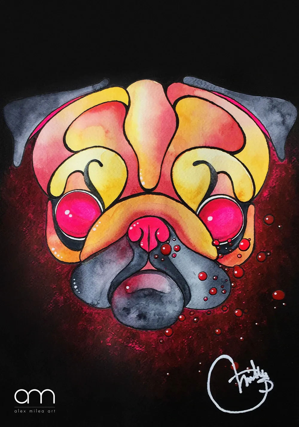 “The Sad Pug” - 24 x 32 cm; watercolors on paper;