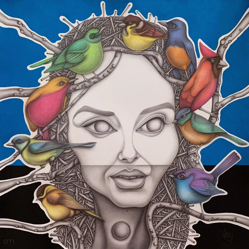 “Before The Storm” - 60 x 60 cm; pencil + pastels + acrylic paint on paper;