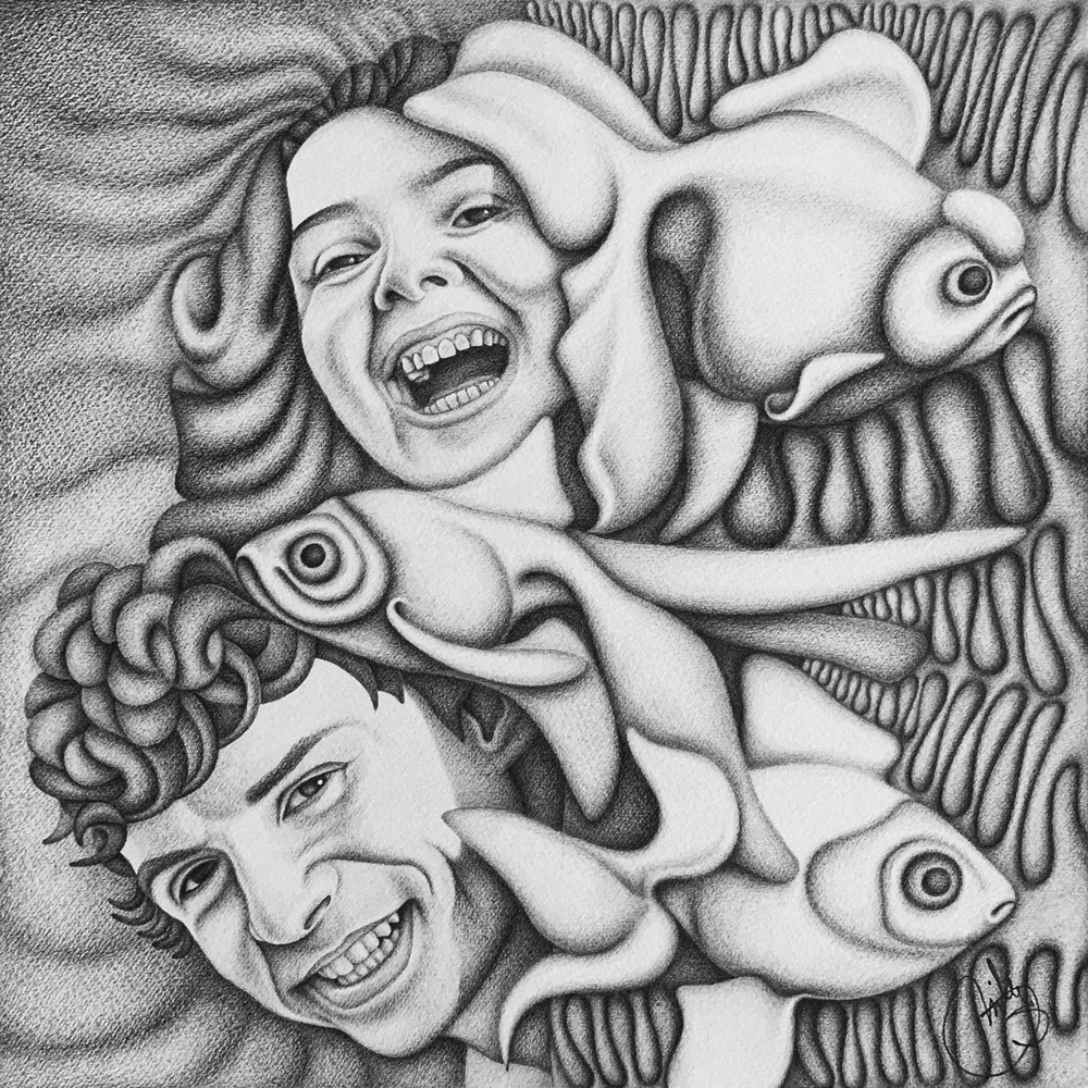 “Pink Waves” - 30 x 30 cm; pencil on paper;